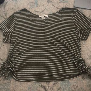 Striped blouse with adjustable ties on both sides